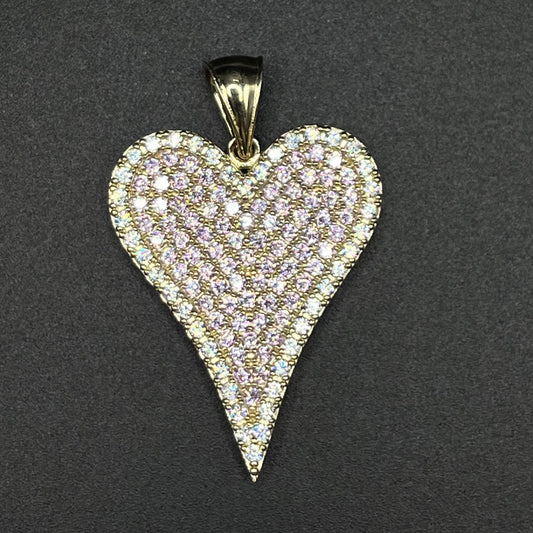 10K Gold Skinny Pink Heart Charm