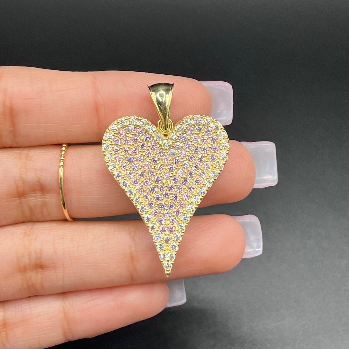 10K Gold Skinny Pink Heart Charm