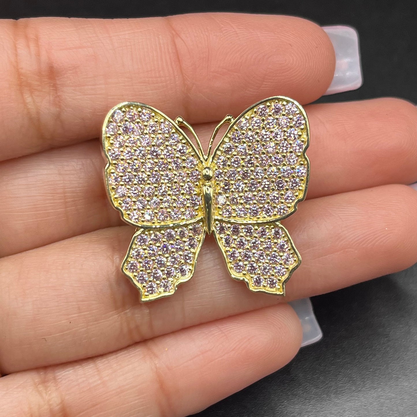 10K Gold Pink CZ Butterfly Sliding Charm for RX Chains