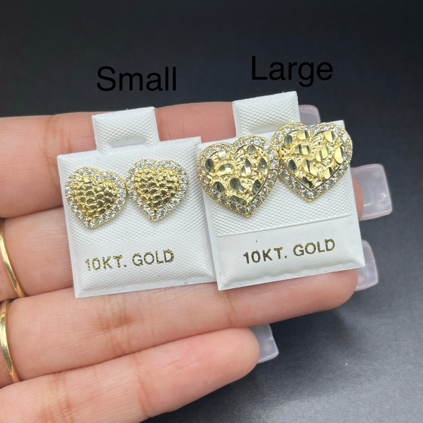 10K Gold Heart Nugget Earrings with CZ Border