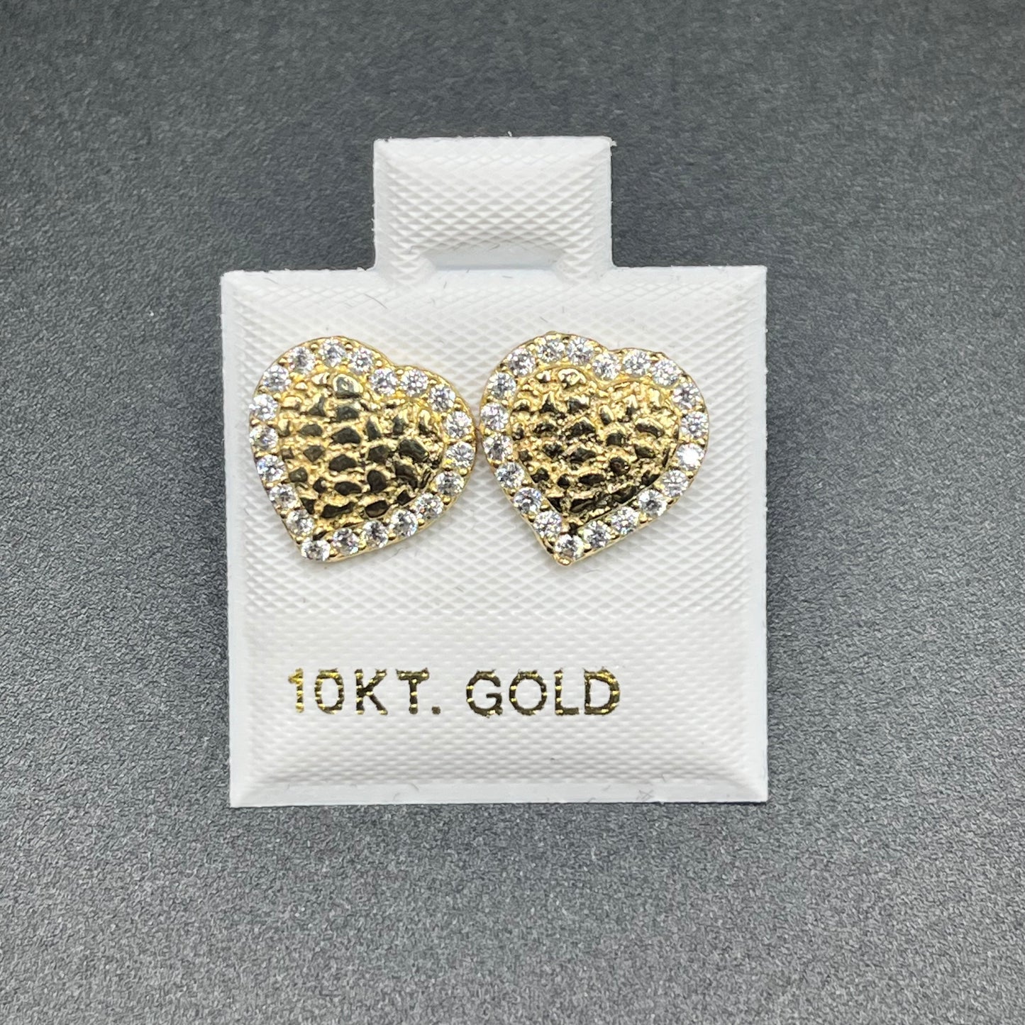 10K Gold Heart Nugget Earrings with CZ Border