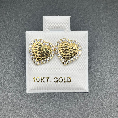 10K Gold Heart Nugget Earrings with CZ Border v1 (small)