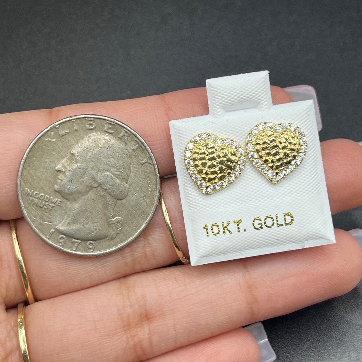 10K Gold Heart Nugget Earrings with CZ Border (sm)