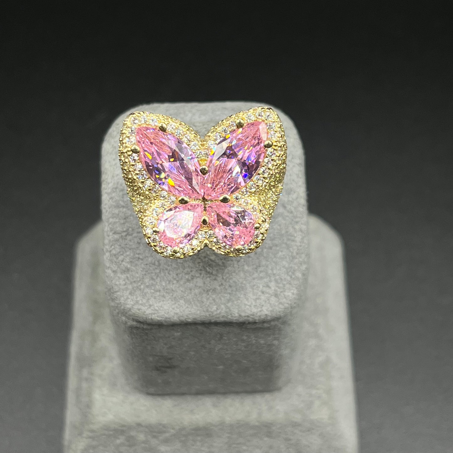 10K Gold Large Pink Butterfly Ring