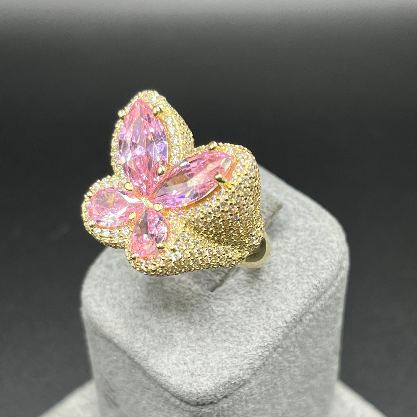 10K Gold Large Pink Butterfly Ring