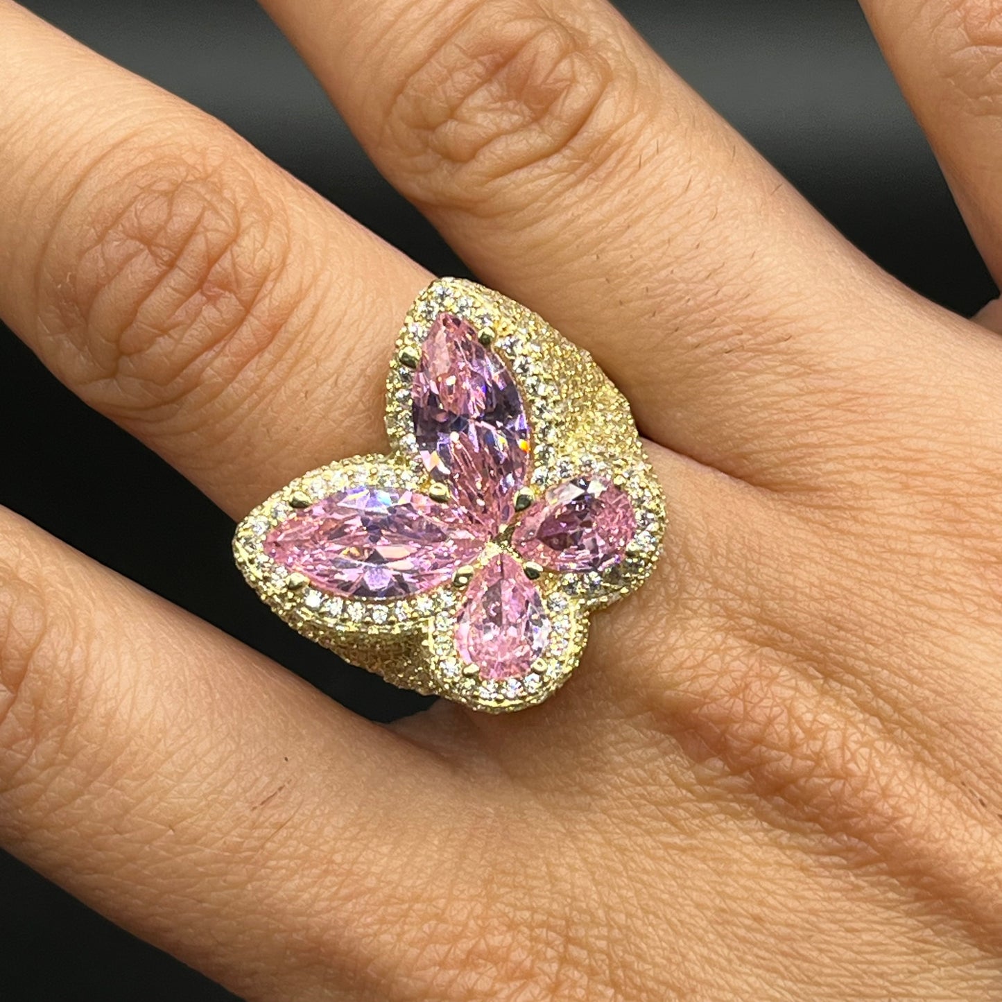 10K Gold Large Pink Butterfly Ring