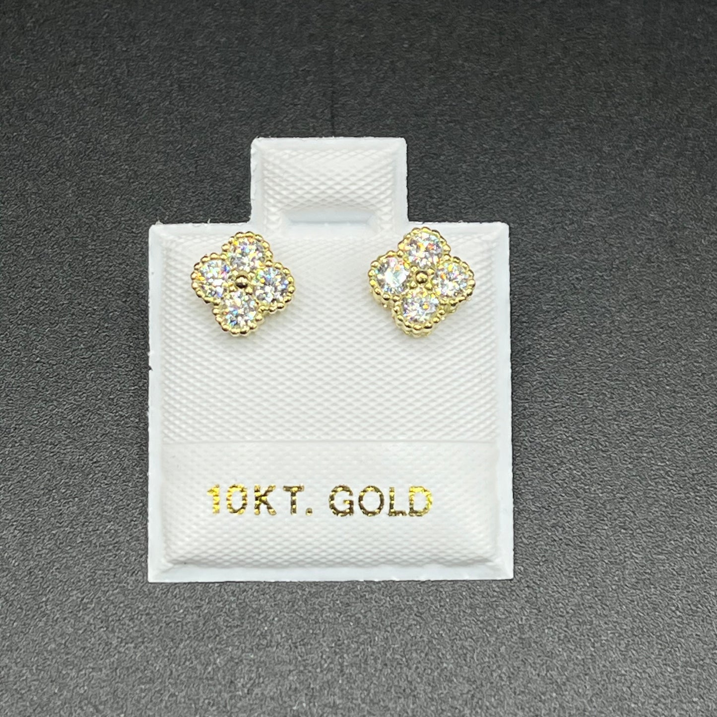 10K Gold White Clover CZ Earrings (sm)