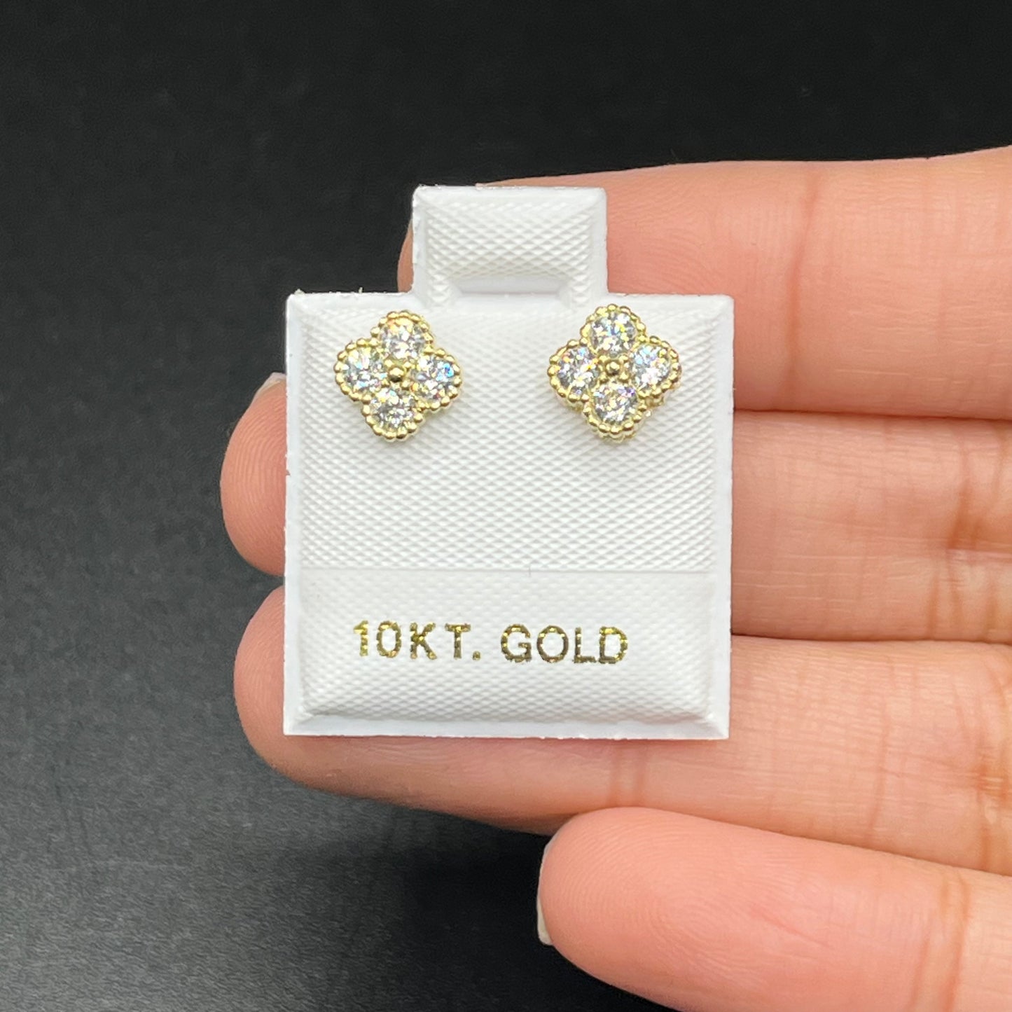 10K Gold White Clover CZ Earrings (sm)