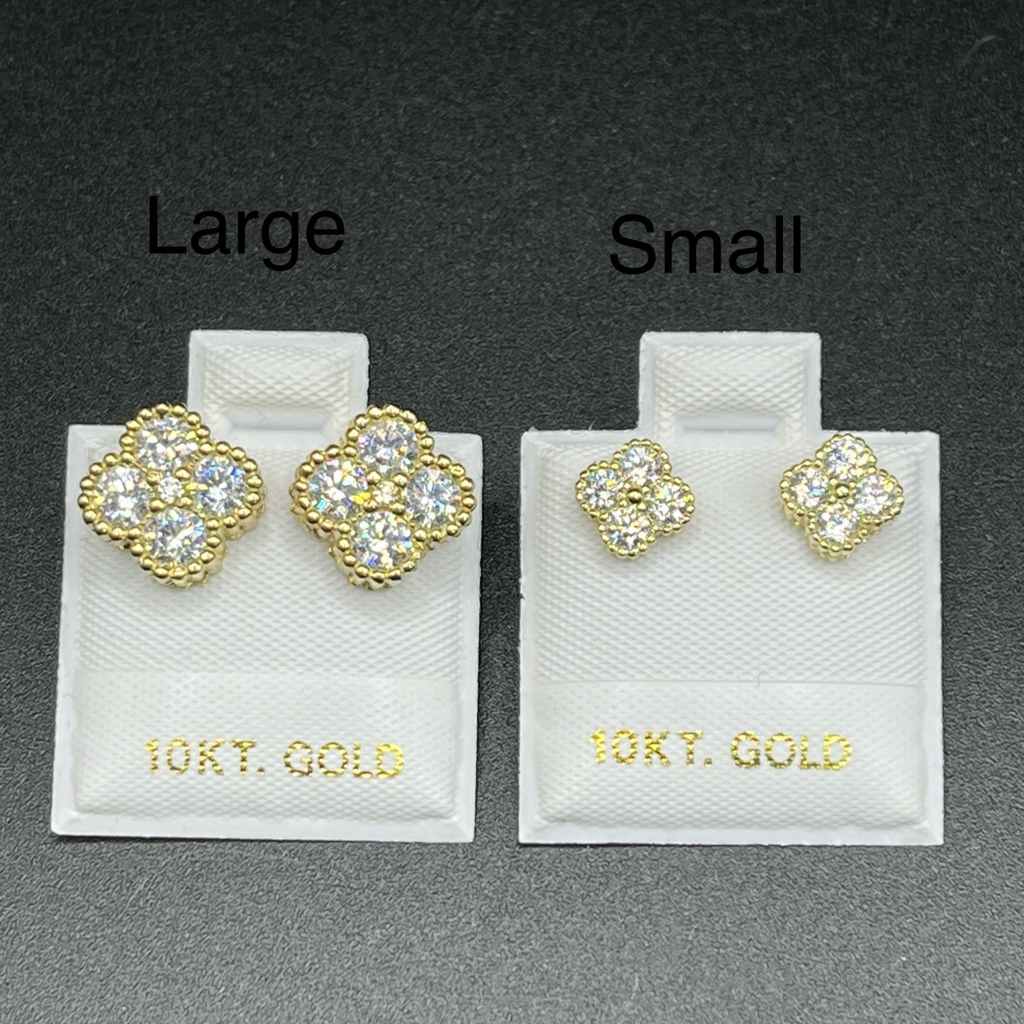 10K Gold White Clover CZ Earrings (sm)