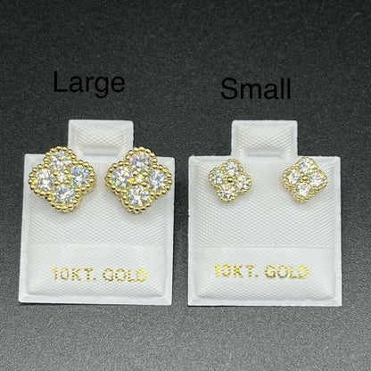 10K Gold White Clover CZ Earrings | Face Size: 9mm