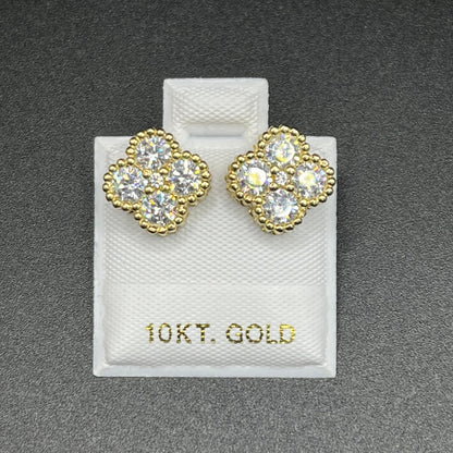 10K Gold White Clover CZ Earrings | Face Size: 9mm