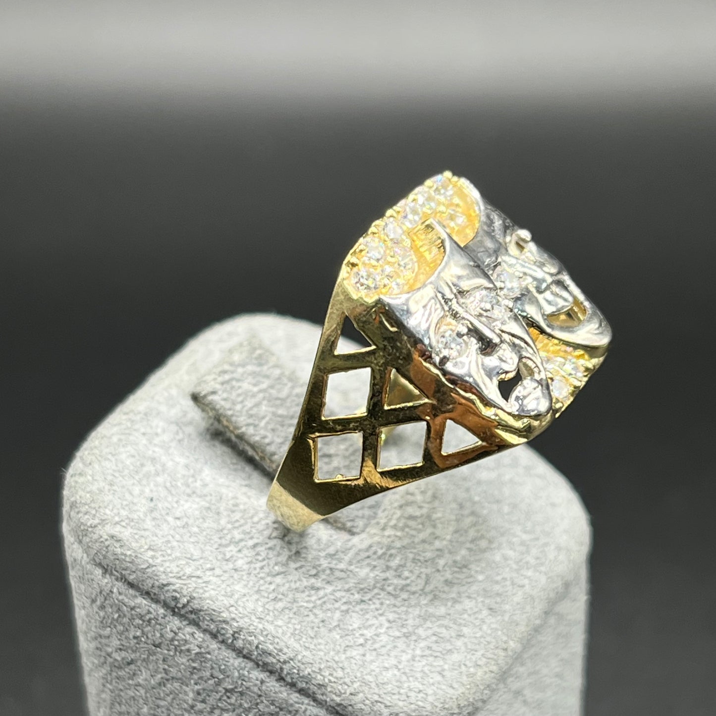 10K Gold Two-Tone Smile Now Cry Later CZ Ring