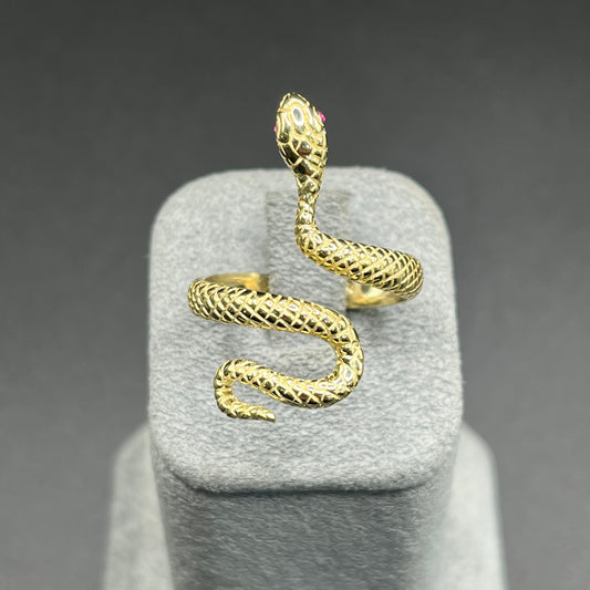 14K Gold Red Eye Snake Ring