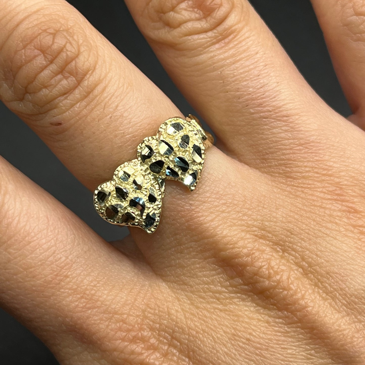 10K Gold Double Heart Nugget Ring