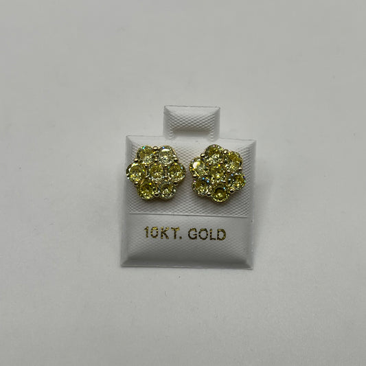 10k Gold Yellow Cz Flower Earrings