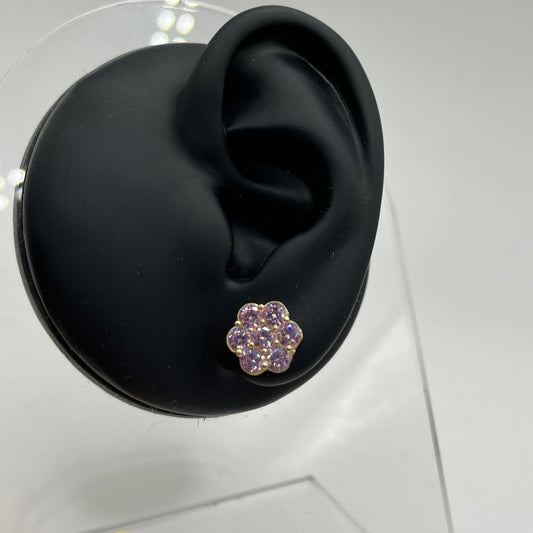 10k Gold Pink Cz Flower Earrings