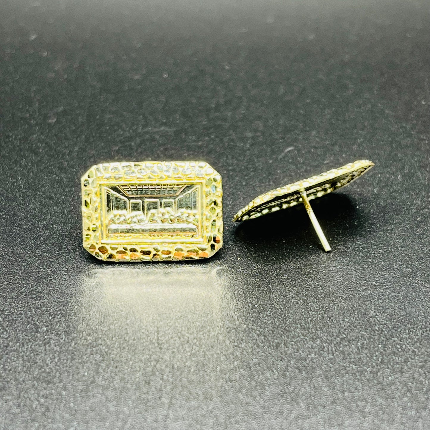 10K Gold Square Nugget Last Supper Earrings