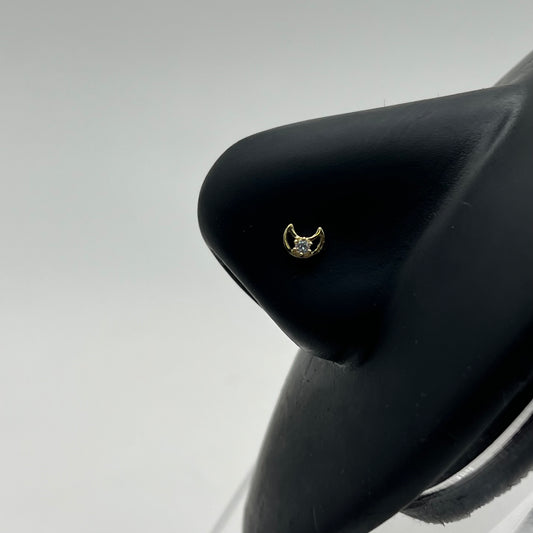 14k Gold Hollow Moon and Star Nose Ring