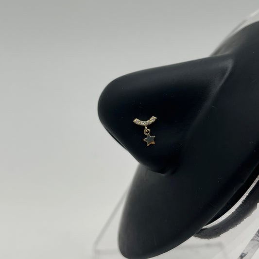 14k Gold Moon and dangling Star Nose Ring