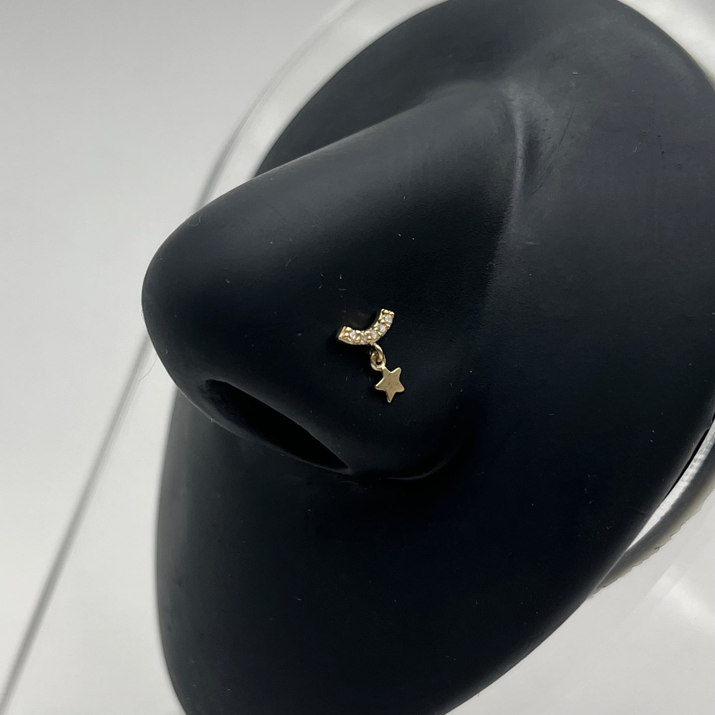 14k Gold Moon and dangling Star Nose Ring