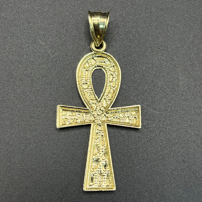 10K Gold Ankh Cross Nugget Charm