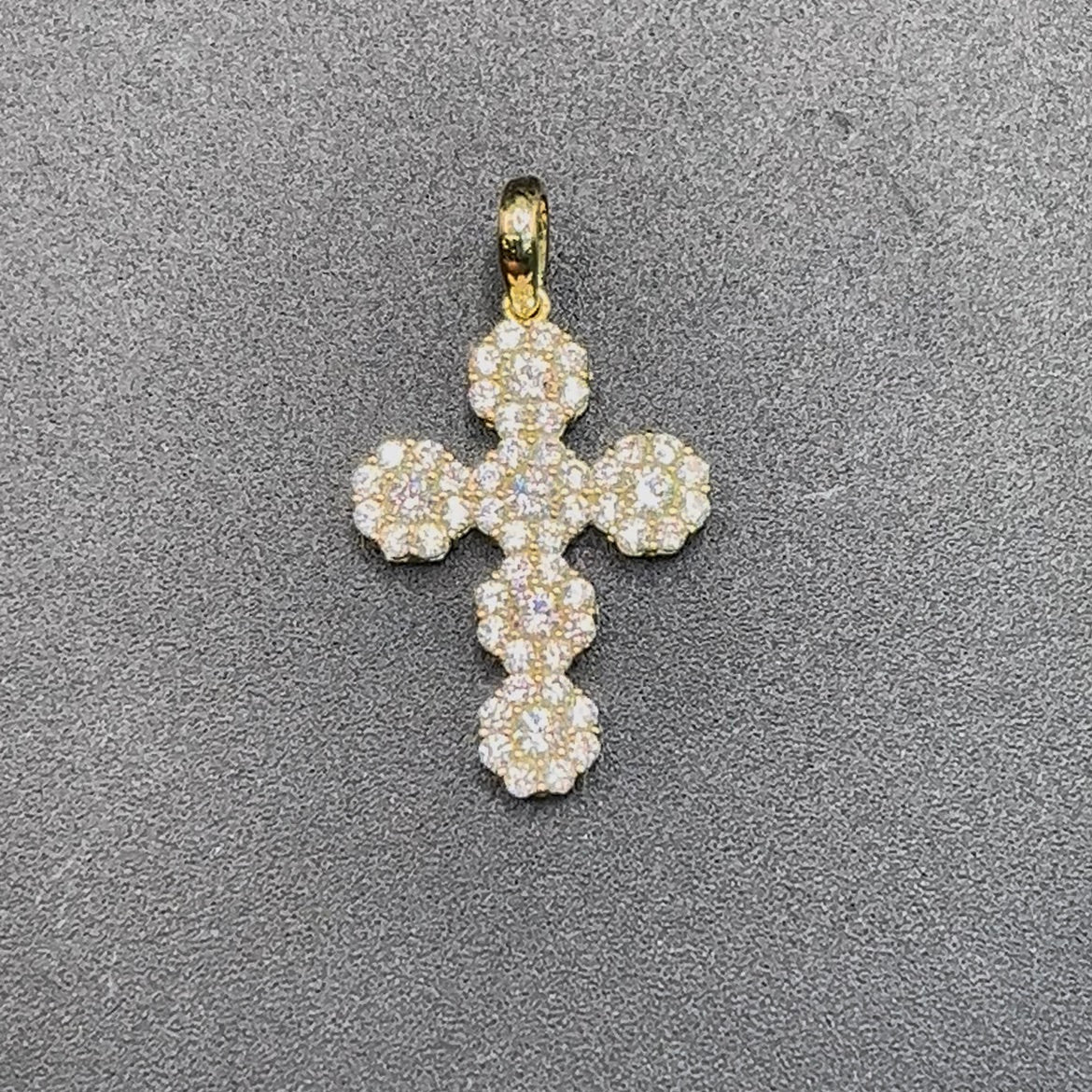 10k Gold White CZ Flower Cross (Small)