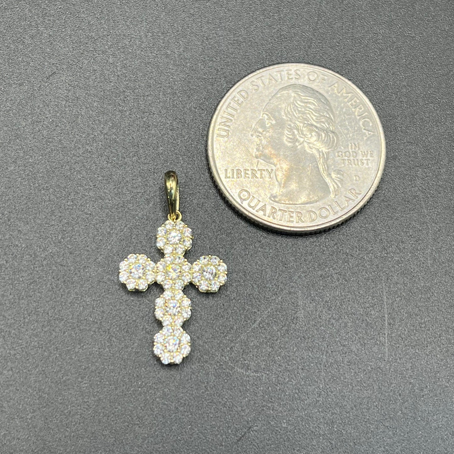 10k Gold White CZ Flower Cross (Small)