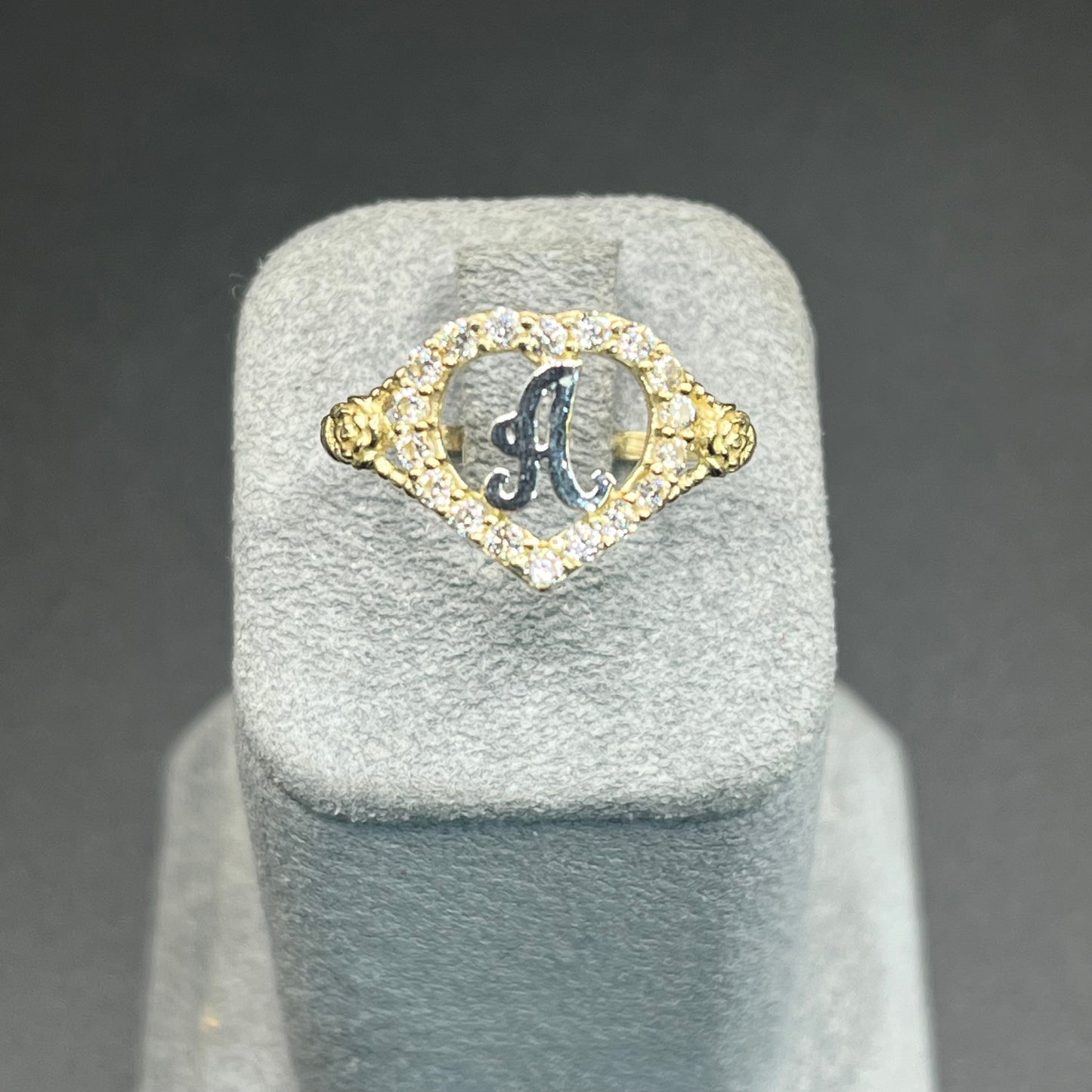 10K Gold CZ Heart Initial Ring