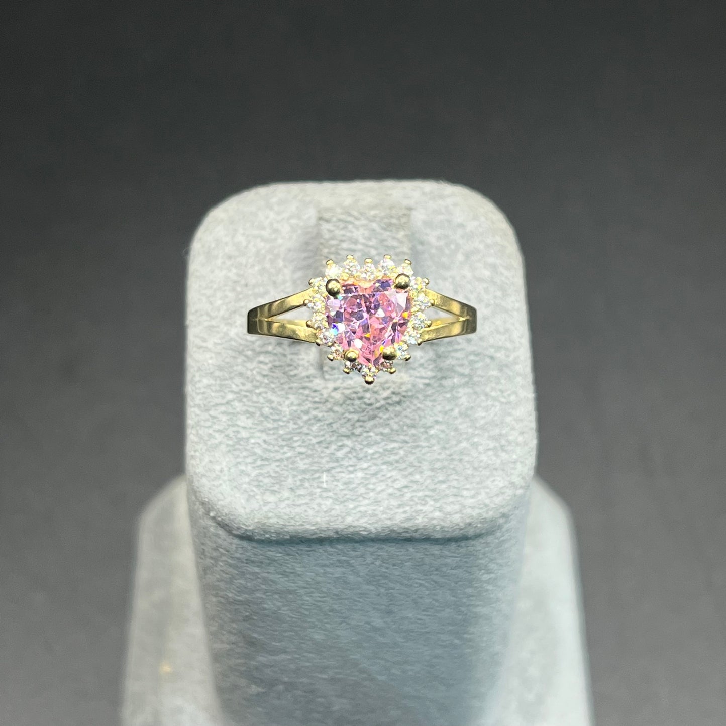 14K Gold Heart Birthstone Ring (Pink)