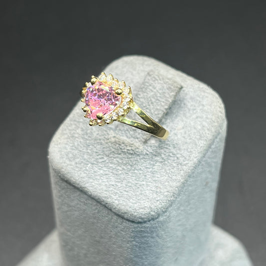 14K Gold Heart Birthstone Ring (Pink)