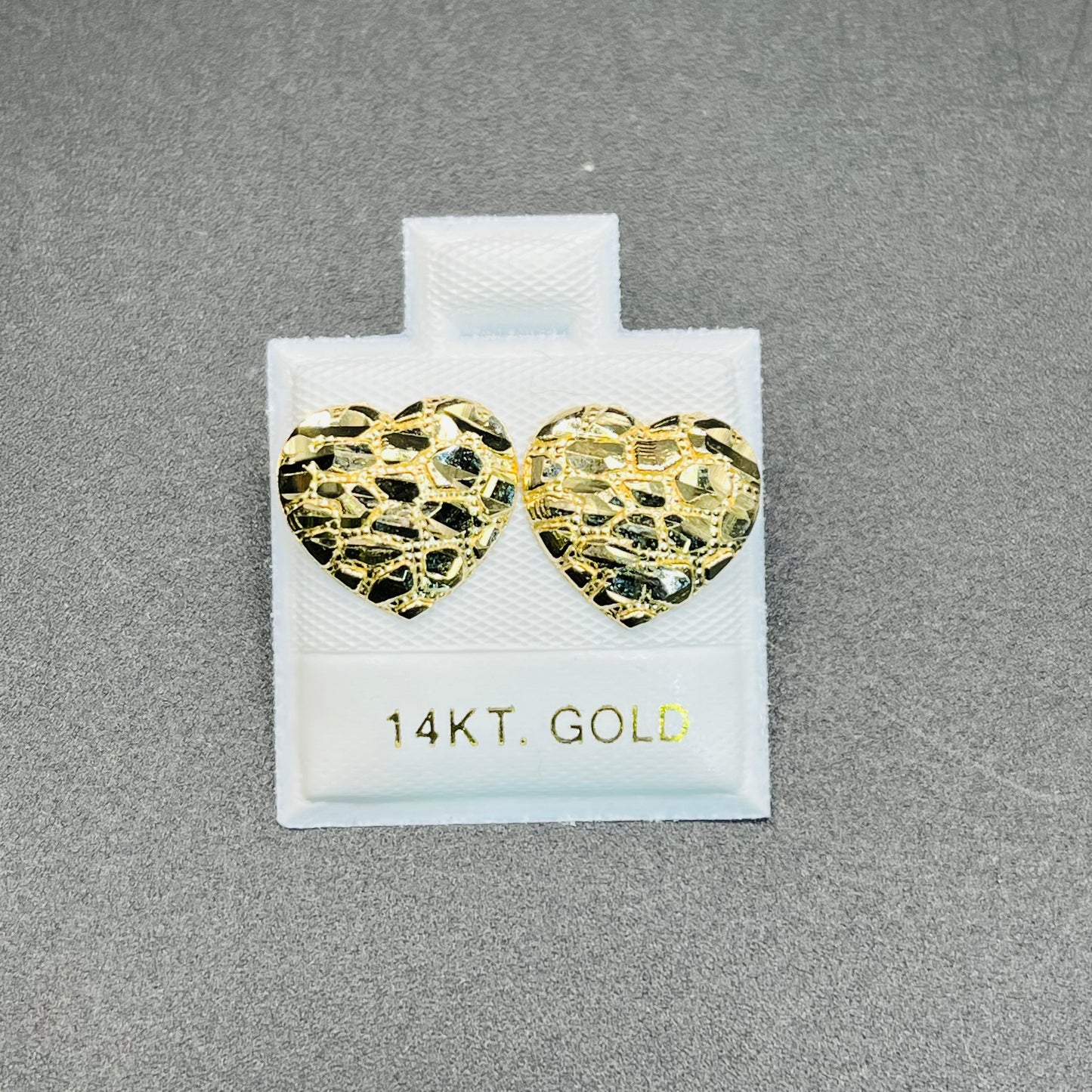 14K Gold Medium Domed Heart Nugget Earrings (11mm)