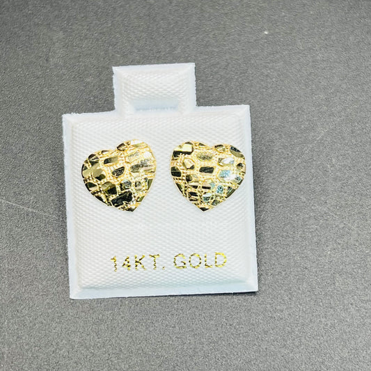 14K Gold Small Domed Heart Nugget Earrings (8mm)