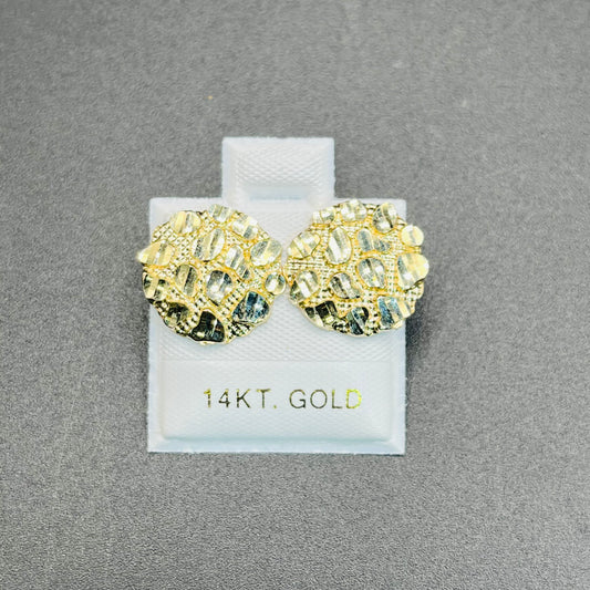 14K Gold Round Nugget Earring (Lrg)