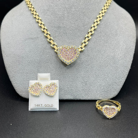 10K Gold Pink Heart RX Chain Set (5mm chain)