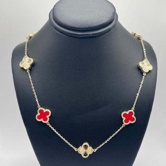 10K Gold Red and Gold Clover Necklace