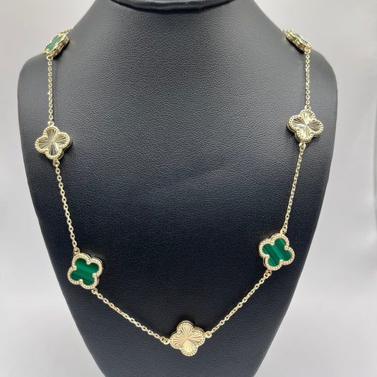 10K Gold Green and Gold Clover Necklace