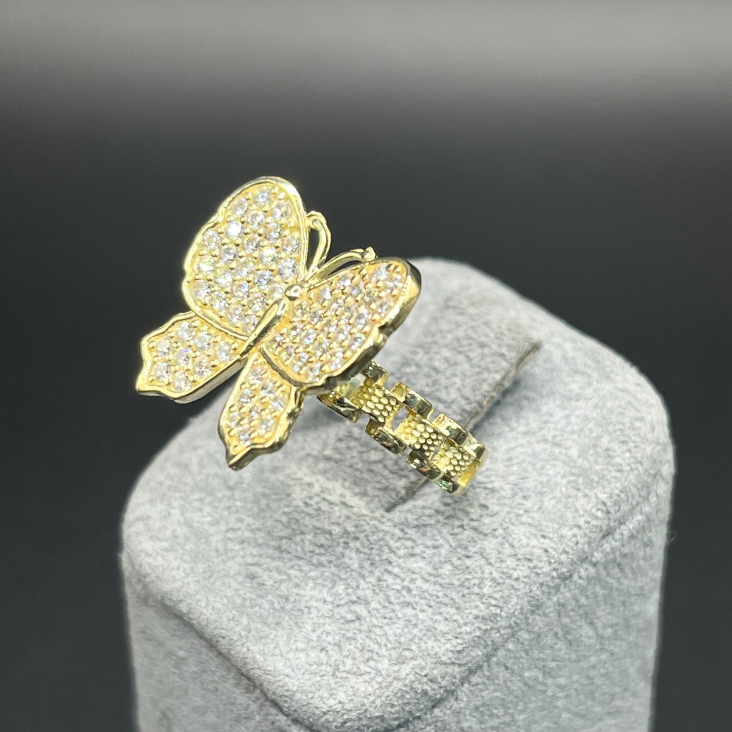 10K Gold All White CZ RX Butterfly Ring