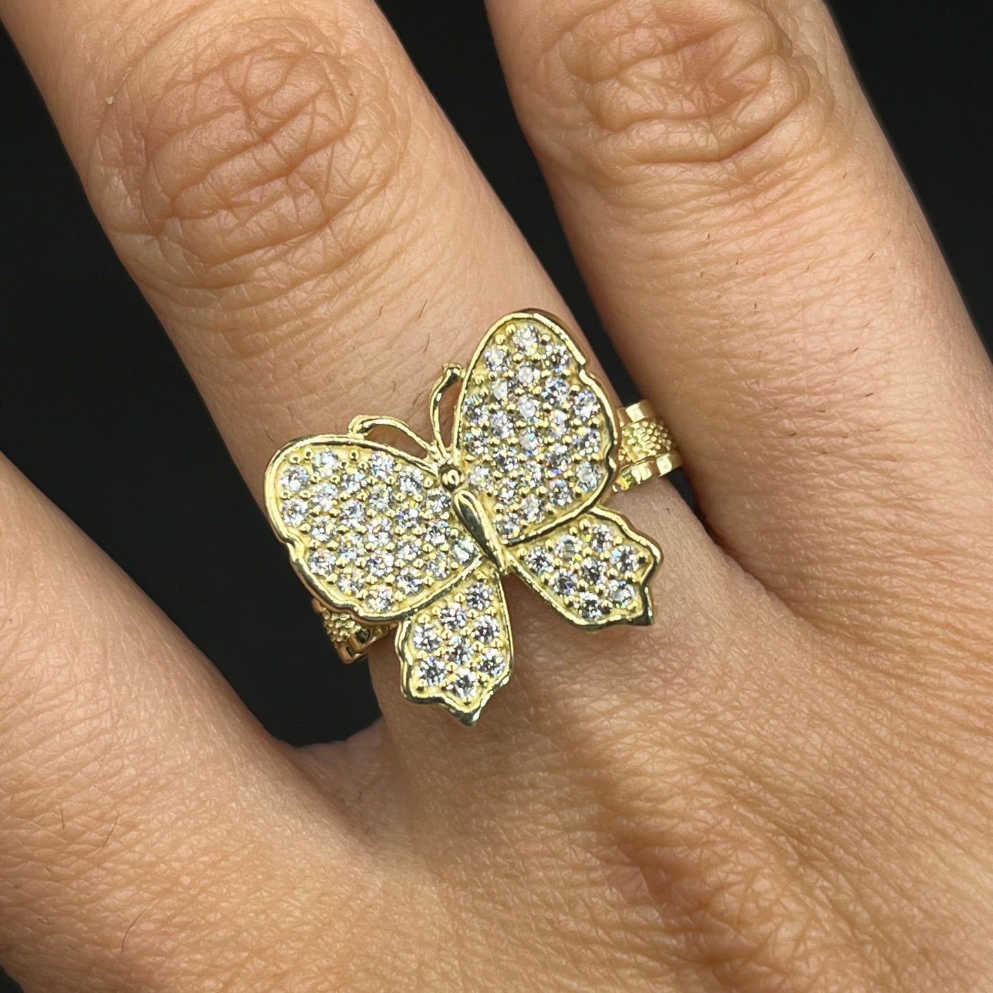 10K Gold All White CZ RX Butterfly Ring