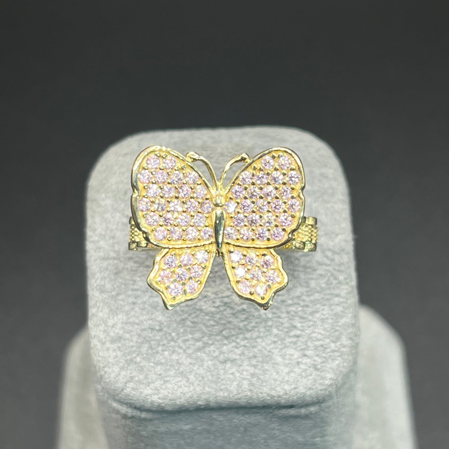 10K Gold Pink CZ RX Butterfly Ring