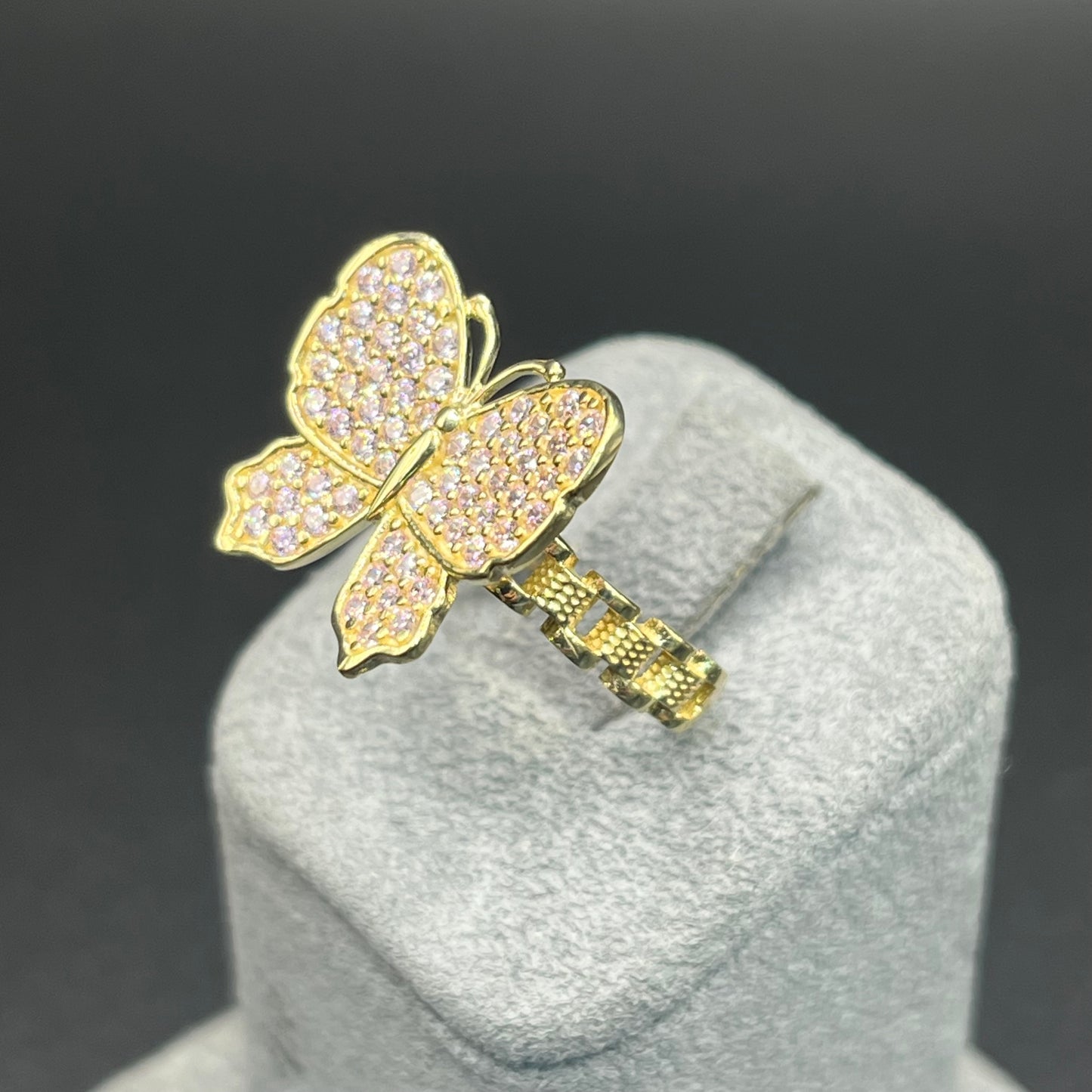 10K Gold Pink CZ RX Butterfly Ring