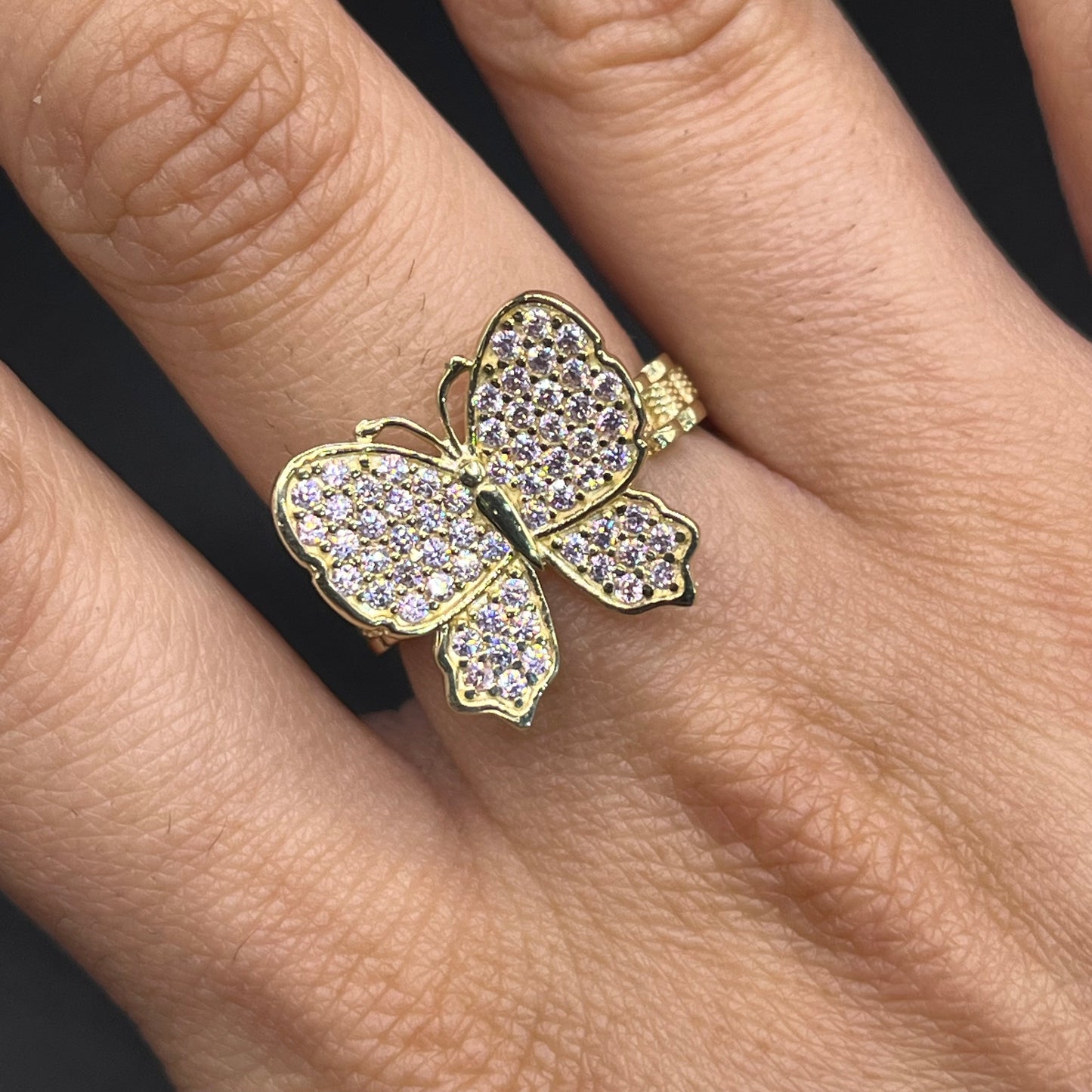 10K Gold Pink CZ RX Butterfly Ring