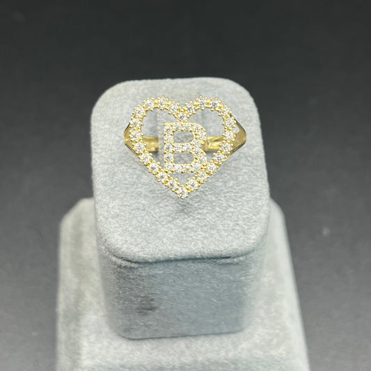 10K Gold Heart Initial Bling Ring