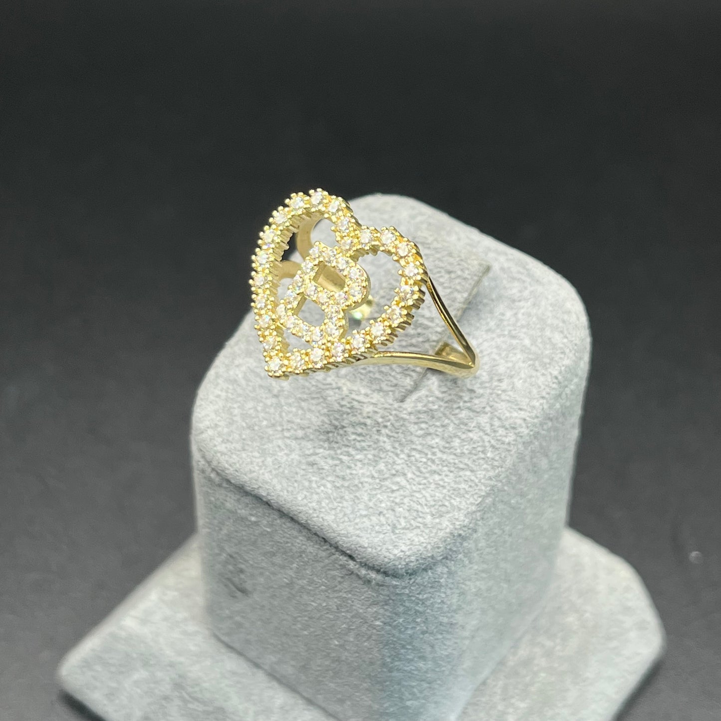 10K Gold Heart Initial Bling Ring