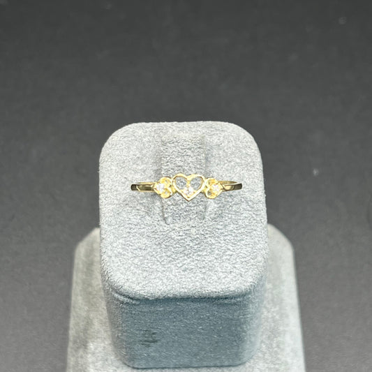 10K Gold Dainty Tri Heart CZ ring
