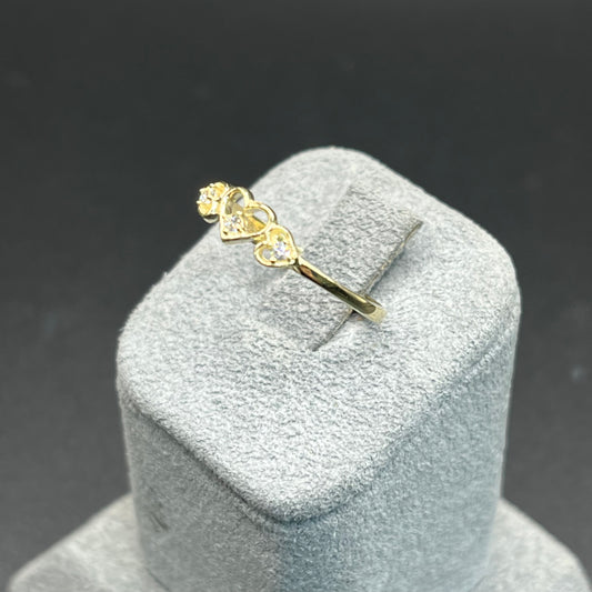 10K Gold Dainty Tri Heart CZ ring