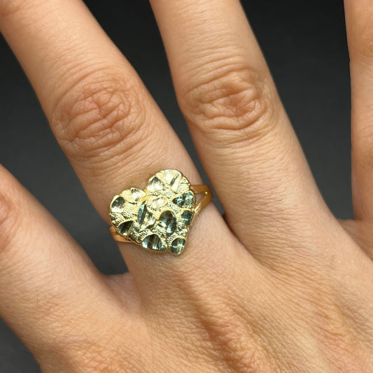 14K Gold Heart Nugget Ring (L)