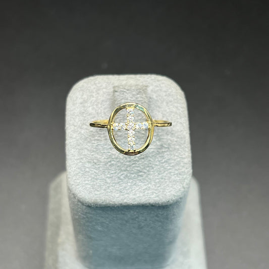 10K Gold Oval Cross CZ Ring