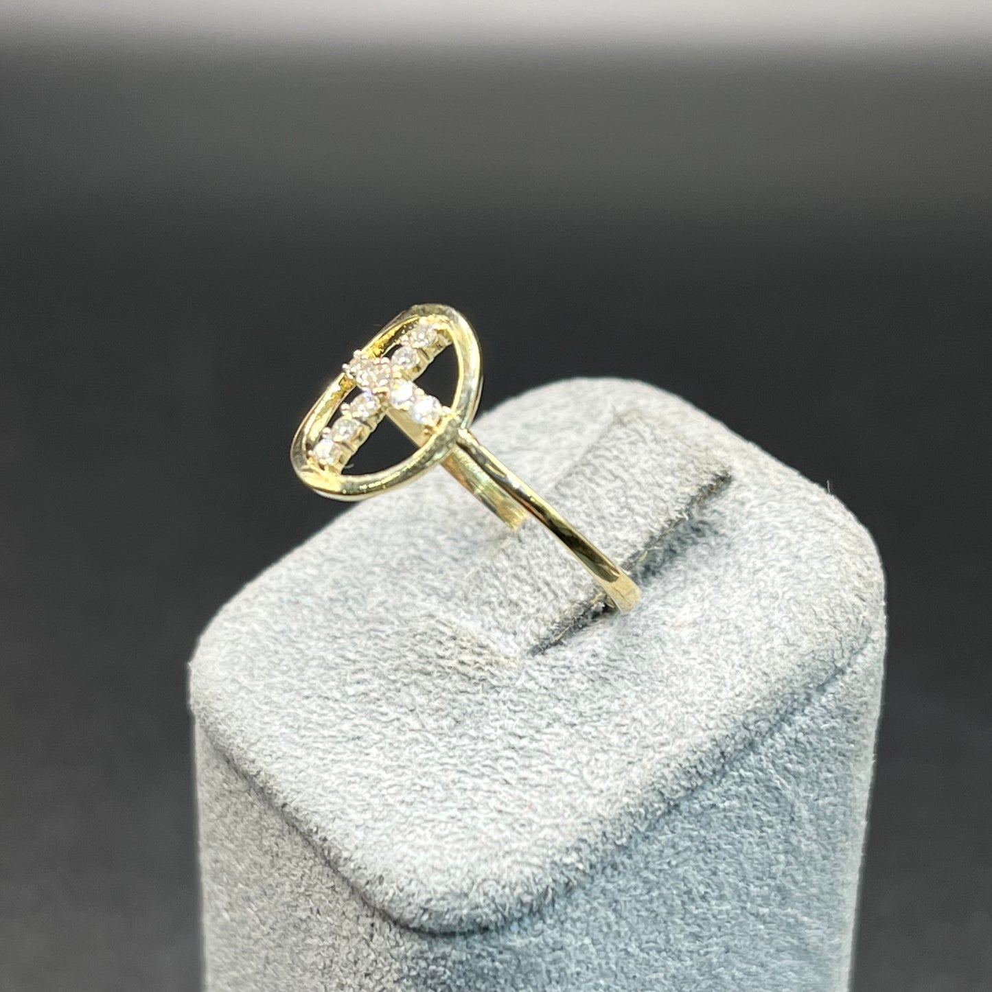 10K Gold Oval Cross CZ Ring