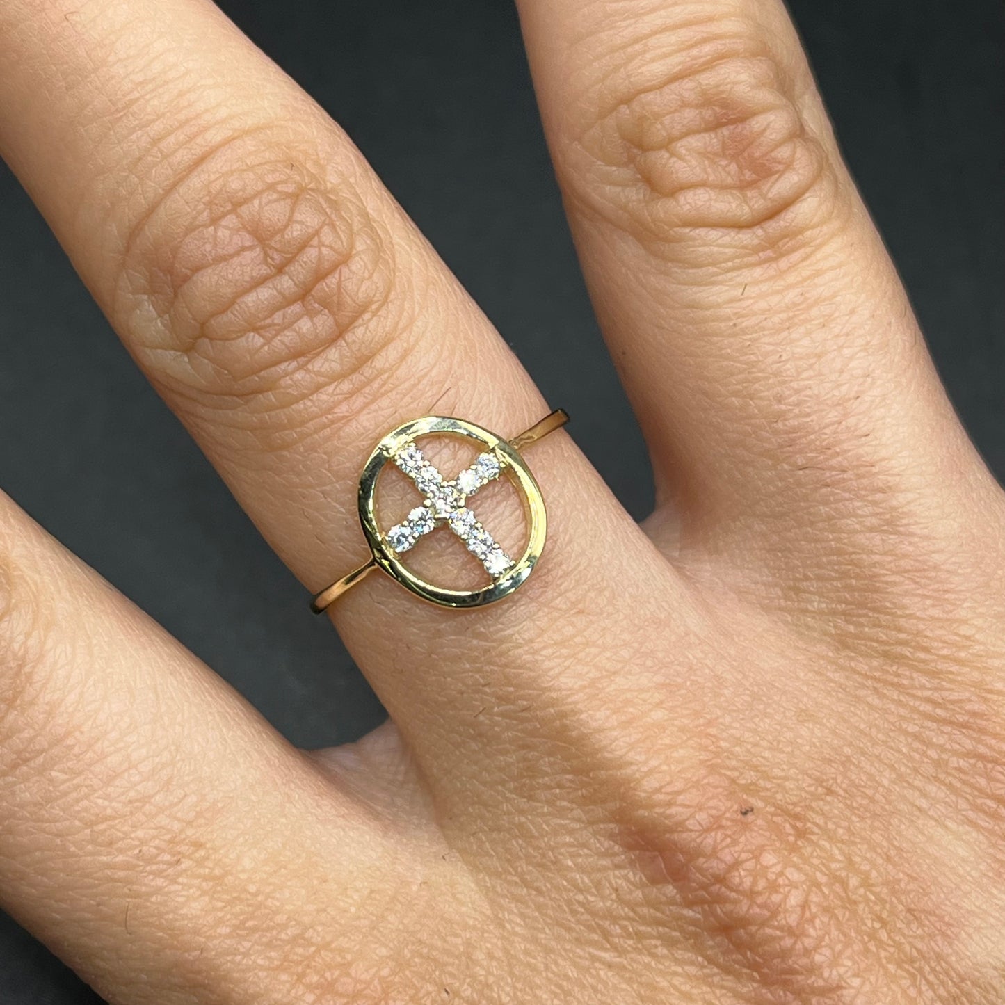 10K Gold Oval Cross CZ Ring