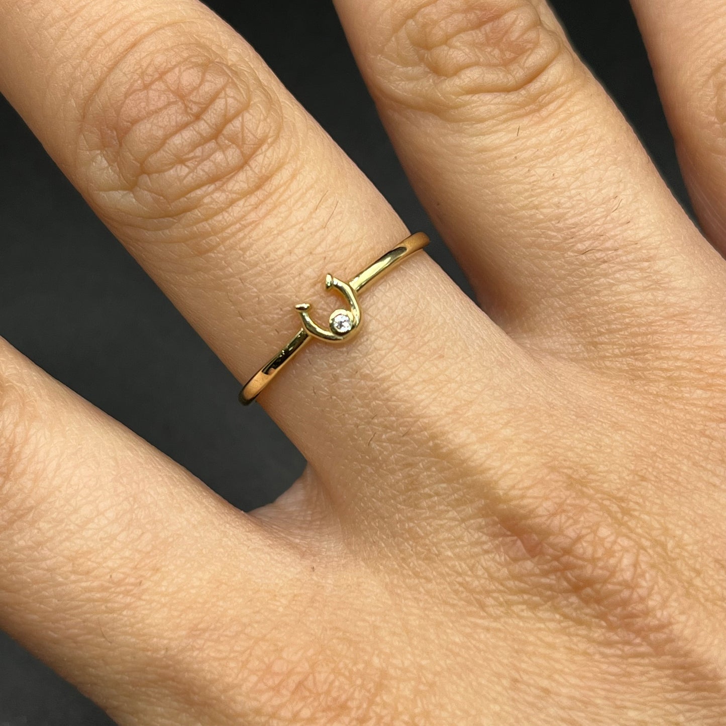 10K Gold Dainty CZ Horsehoe Ring